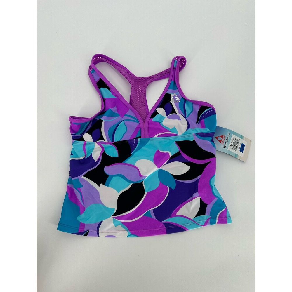 Gerry Girls Swimsuit Tankini "Top ONLY"‎ Racer Back Blk/Multi Size Large 14/16